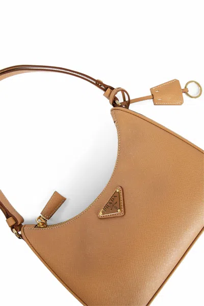 Shop Prada Woman Beige Shoulder Bags