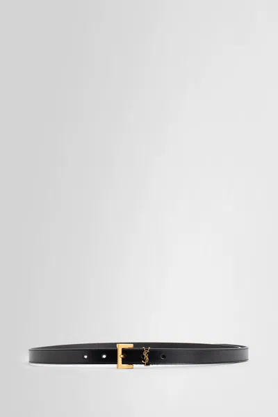 Saint Laurent Cassandre Thin Calfskin Belt Logo In Black