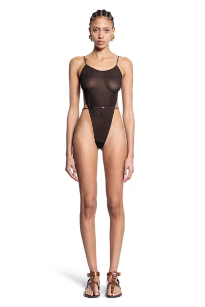 Shop Saint Laurent Woman Brown Bodysuits