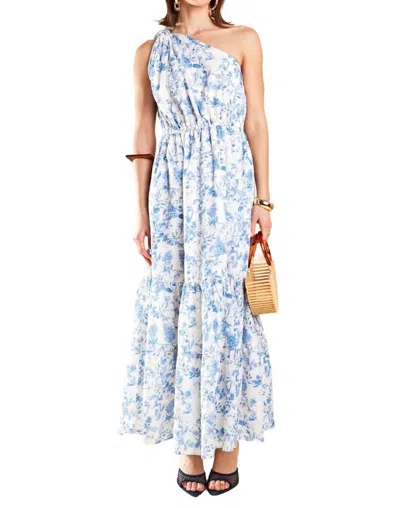 English Factory Floral One Shoulder Maxi Dress In Blue In Blue