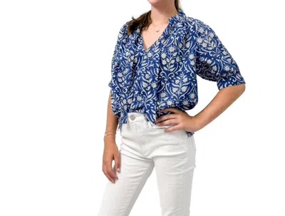 FITZROY & WILLA PAM SHORT SLEEVE TOP IN NAVY TRELLIS 