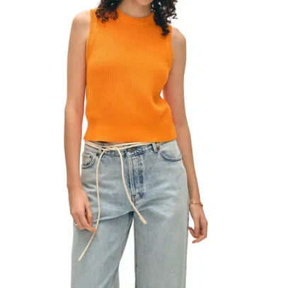 White + Warren Cotton Blend Ribbed Shell Sweater In Tangerine In Orange