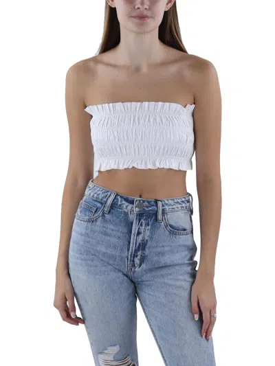 Kourt Womens Smocked Stretch Strapless Top In White