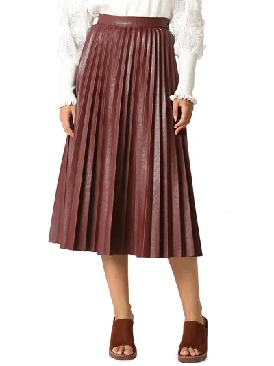 Gracia Faux Leather Pleated Midi Skirt In Brown