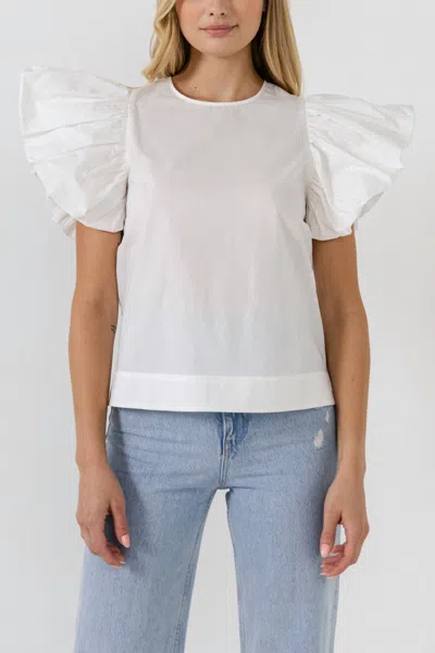 English Factory Folded Ruffle Sleeve Top In White
