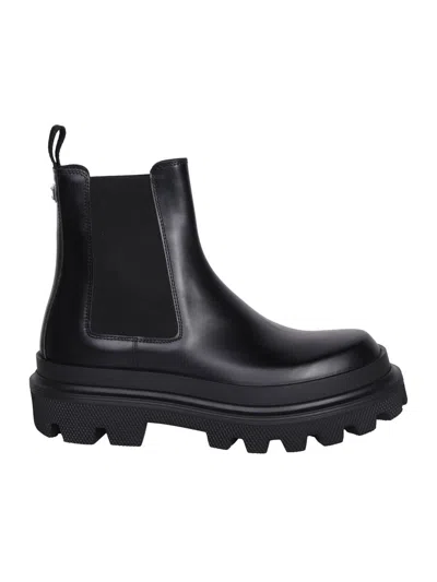 Dolce & Gabbana High Trekking Brushed Leather Chelsea Boots In Black