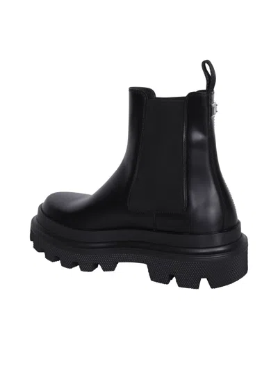 Dolce & Gabbana High Trekking Brushed Leather Chelsea Boots In Black