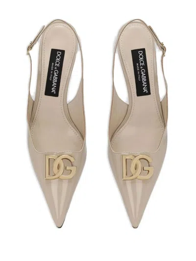 Dolce & Gabbana 60mm Logo-plaque Slingback Pumps In Neutrals