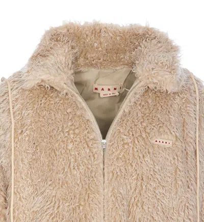 Marni Giacca In Ecopelliccia Con Cappuccio Removibile In White