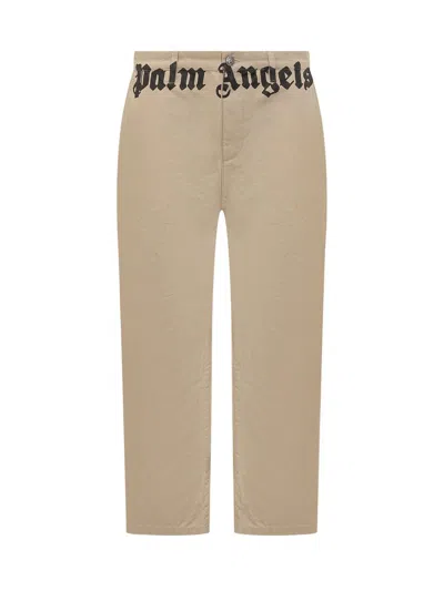 Palm Angels Chino Pants With Logo Branding In Beige