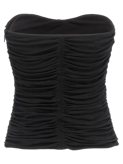 Saint Laurent Strapless Ruched Crepe-jersey Bustier Top In Black