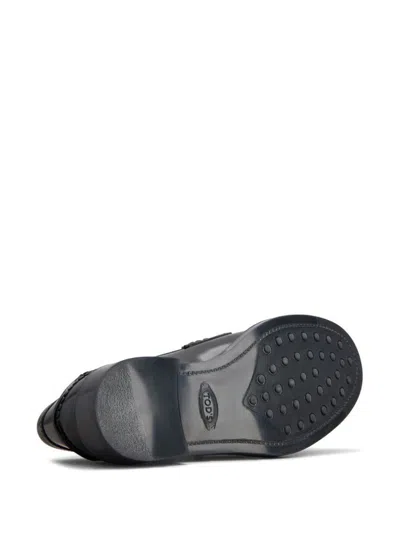 Tod's Penny Bar Leather Loafers With Logo In Black