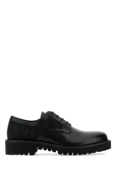Valentino Garavani Derby Toile Loafers In Black