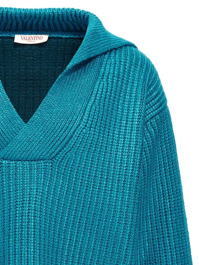 Valentino Garavani Turquoise Silk Blend Sweater In Blue