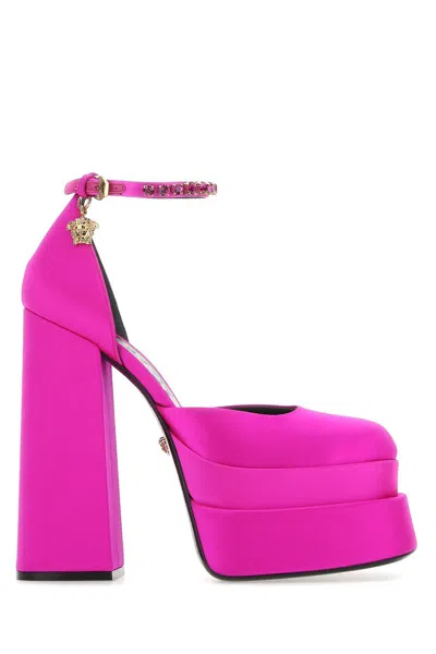 Versace Pink Medusa Aevitas Platform Heels In Purple