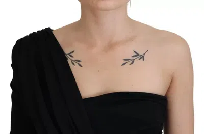Pre-owned Dolce & Gabbana Black Wrap Sheath One Shoulder Wool Women's Dress ()