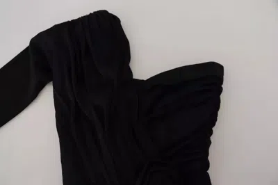 Pre-owned Dolce & Gabbana Black Wrap Sheath One Shoulder Wool Women's Dress ()