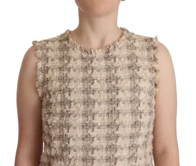 Dolce & Gabbana Beige Checkered Sleeveless Mini Shift Dress In Beige