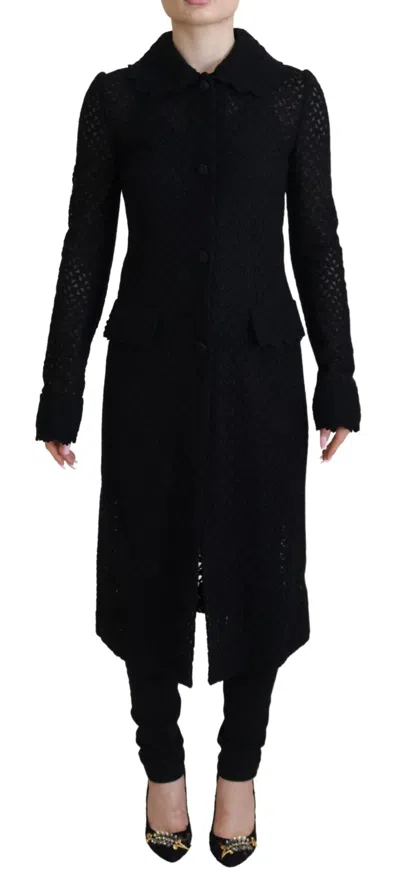 Dolce & Gabbana Black Button Down Long Blazer Cotton Jacket In Black