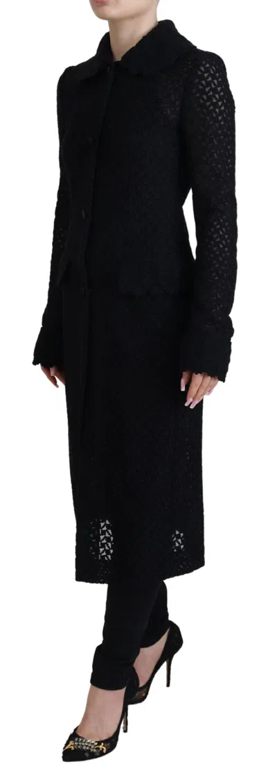 Dolce & Gabbana Black Button Down Long Blazer Cotton Jacket In Black
