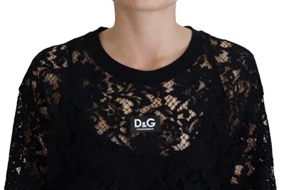 Dolce & Gabbana Black Floral Lace Cotton Shift Mini Dress In Black