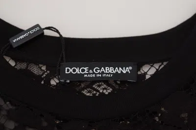 Dolce & Gabbana Black Floral Lace Cotton Shift Mini Dress In Black