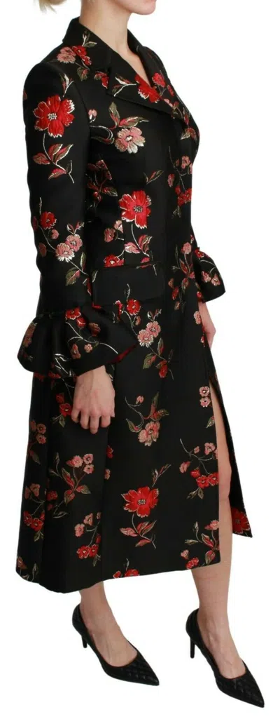 Dolce & Gabbana Elegant Floral Embroidered Trench Coat In Black
