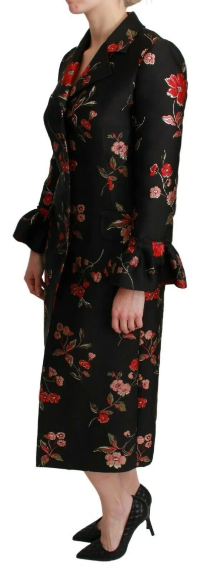 Dolce & Gabbana Elegant Floral Embroidered Trench Coat In Black