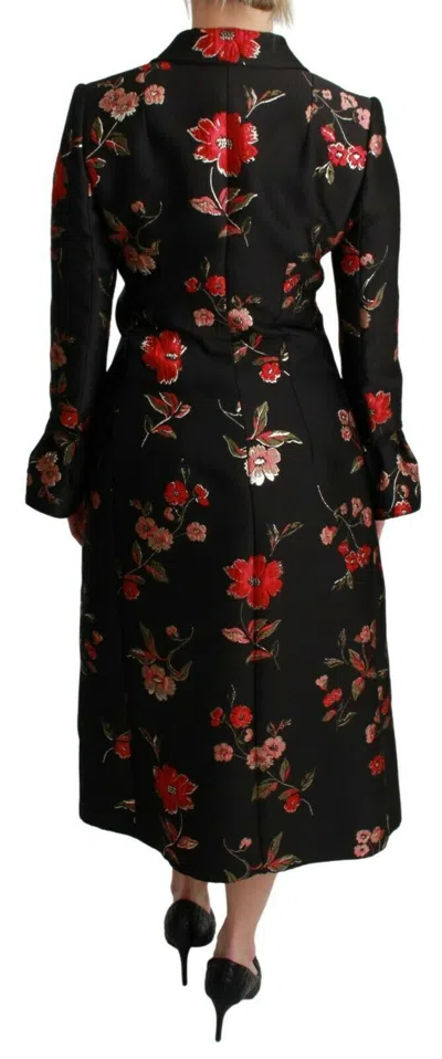 Dolce & Gabbana Elegant Floral Embroidered Trench Coat In Black