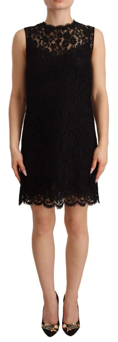 Dolce & Gabbana Elegant Floral Lace Sheath Dress In Black In Black