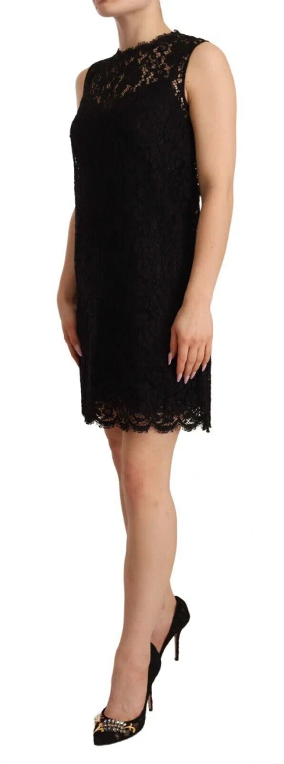 Dolce & Gabbana Elegant Floral Lace Sheath Dress In Black In Black