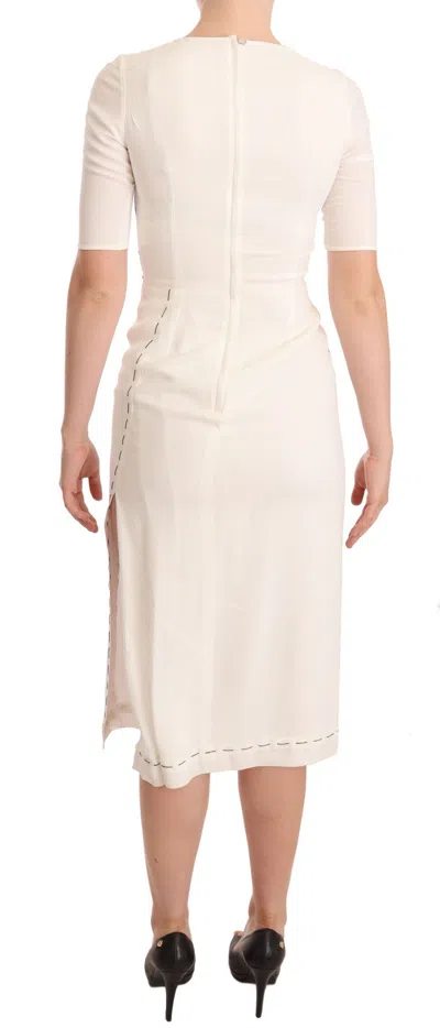 Dolce & Gabbana White Floral Printed Crepe Midi Slit Dress In White