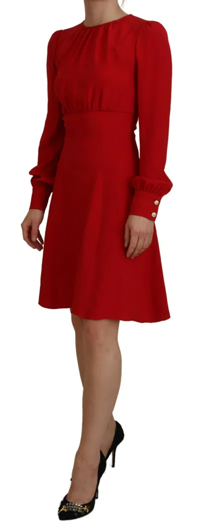 Pre-owned Dolce & Gabbana Elegant Red Silk A-line Knee Length Women's Dress ()