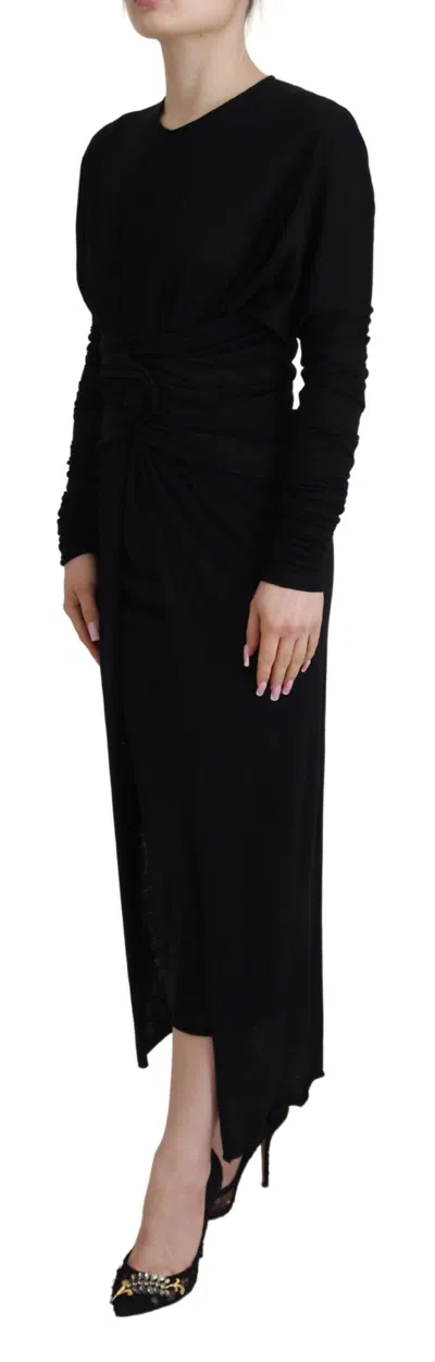 Dolce & Gabbana Black Stretch Turtleneck Sheath Midi Dress In Black