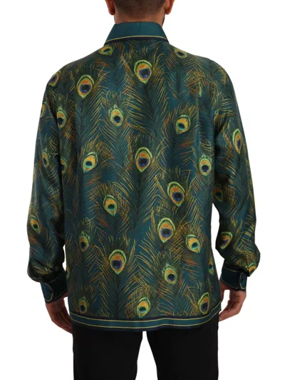 Dolce & Gabbana Peacock Feather Print Silk Pajama S Shirt In Multicolor