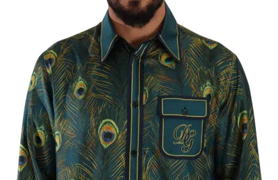 Dolce & Gabbana Peacock Feather Print Silk Pajama S Shirt In Multicolor