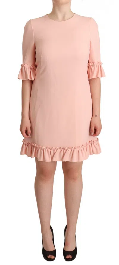 Dolce & Gabbana Pink Ruffled Sleeves Viscose Sheath Dress In Pink
