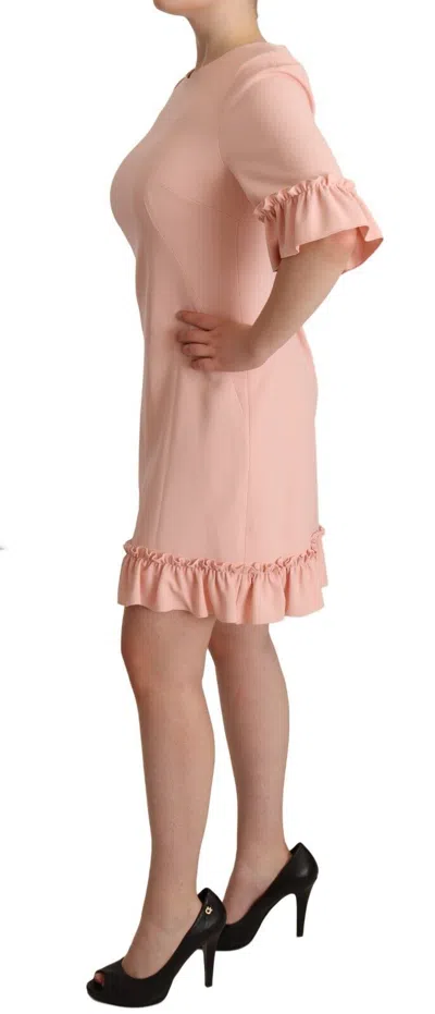 Dolce & Gabbana Pink Ruffled Sleeves Viscose Sheath Dress In Pink