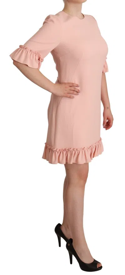Dolce & Gabbana Pink Ruffled Sleeves Viscose Sheath Dress In Pink