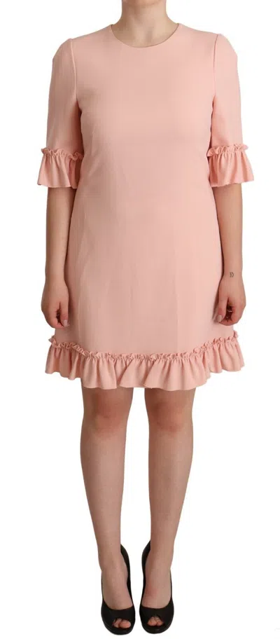 Dolce & Gabbana Pink Ruffled Sleeves Viscose Sheath Dress In Pink