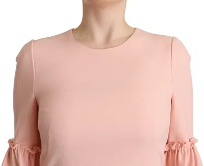 Dolce & Gabbana Pink Ruffled Sleeves Viscose Sheath Dress In Pink