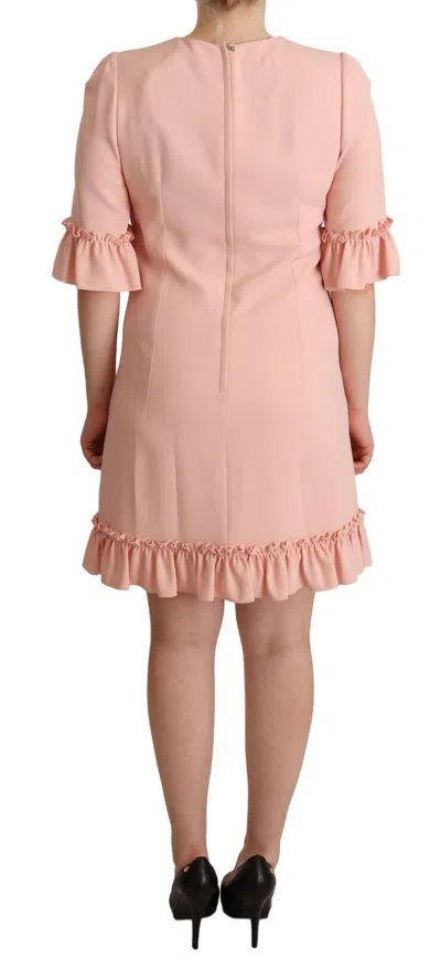 Dolce & Gabbana Pink Ruffled Sleeves Viscose Sheath Dress In Pink