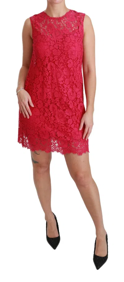 Dolce & Gabbana Pink Floral Lace Shift Gown Mini Dress In Pink