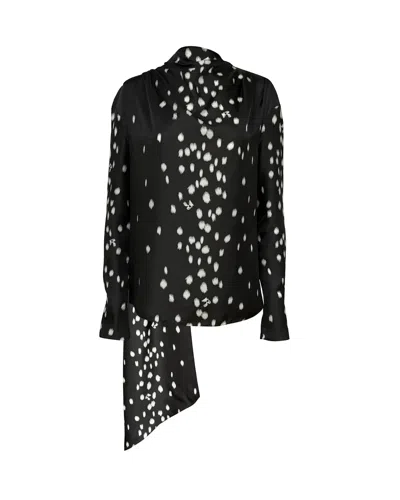 Rochas Printed Twill Blouse With Scarf In Black Beauty