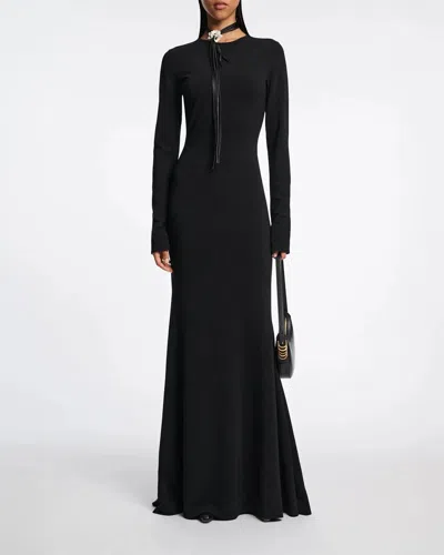 Dorothee Schumacher Round Neck Evening Dress With Train In Black