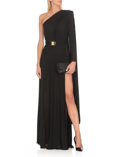 Elisabetta Franchi One-shoulder Pleated Red Carpet Dress In Black