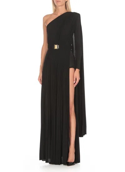 Elisabetta Franchi One-shoulder Pleated Red Carpet Dress In Black