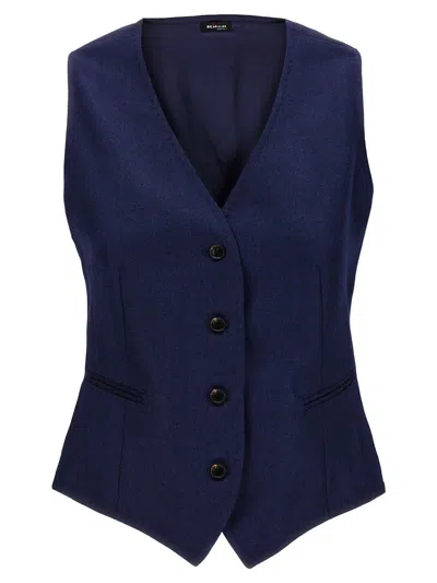 Kiton Silk Cashmere Vest Gilet Blue In Blue
