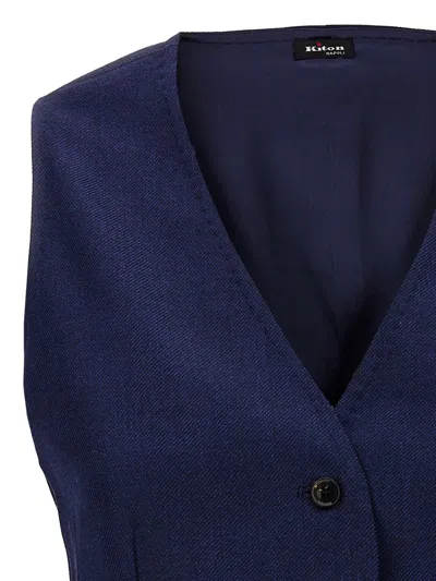 Kiton Silk Cashmere Vest Gilet Blue In Blue