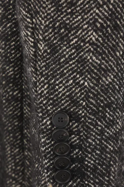 Tagliatore Grey Double-breasted Coat With Peak Revers In Black